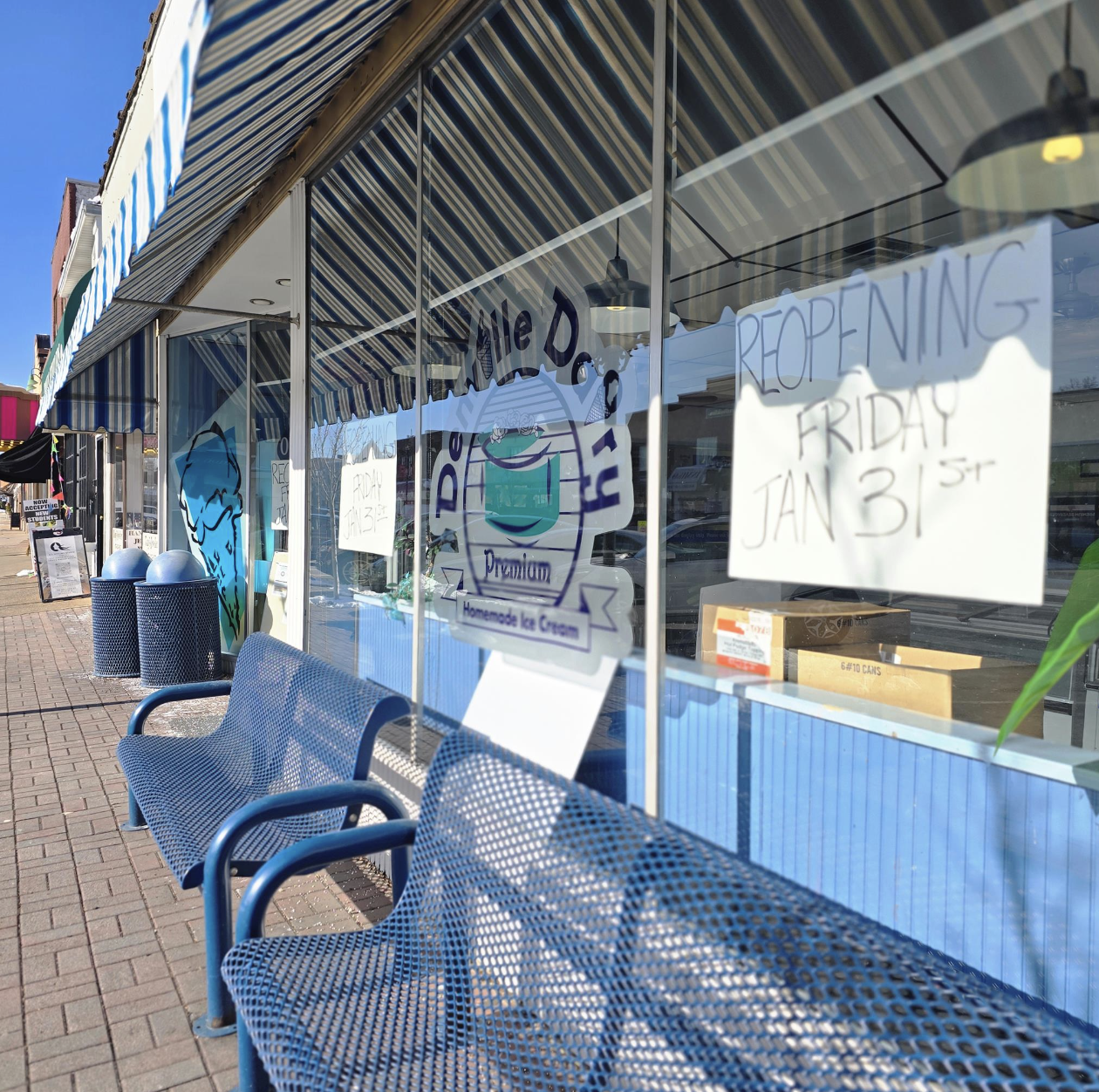 signs at Denville Dairy in downtown denville advertising reopening this week